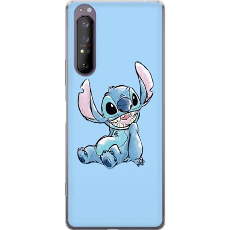 Kompatibelt Mobildeksel til Sony Xperia 1 II Håndtegnet illustrasjon av sittende Stitch mot lysblå ensfarget bakgrunn