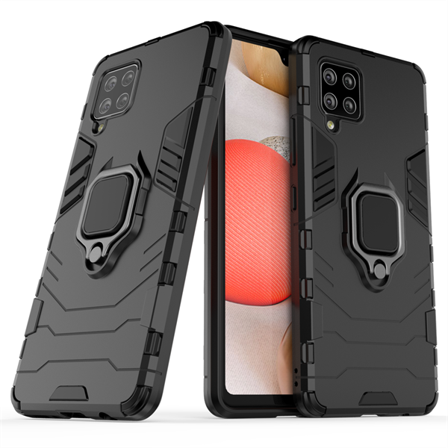 Ring Armor Case Kickstand Tough Rugged Cover för Samsung Galaxy A42 5G svart