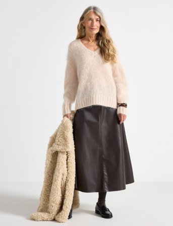 Lindex Flared Midi Nederdel I Imiteret Læder - Brown - M