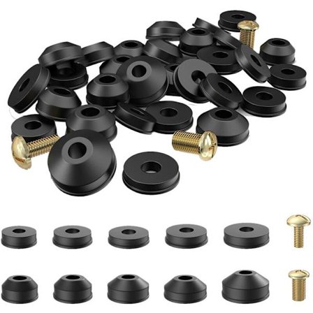 Brickor, 58-pack platta och fasade gummibrickor och sortiment av mässingsbibbskruvar