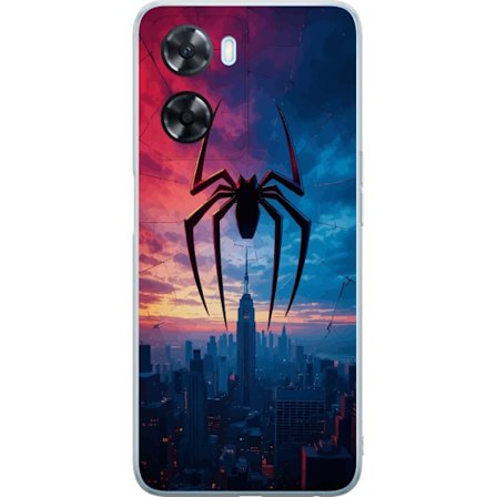 Yhteensopiva Puhelinkuori OnePlus OnePlus Nord N20 SE Tyylikäs hämähäkki kaupungin horisontin yläpuolella dramaattisessa auringonlaskussa, graafi
