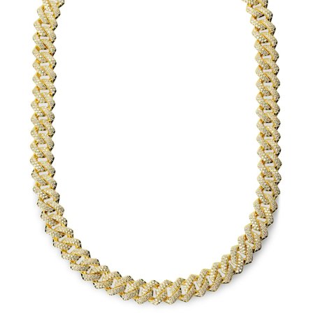 Nicos | 12 mm Iced Gold-tone Diamond Prong Link Chain Zirconia Necklace for Men