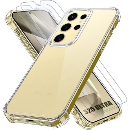 Fodral till Samsung Galaxy S25 Ultra - Transparent stötsäkert silikonskydd + 2 härdade glasögon