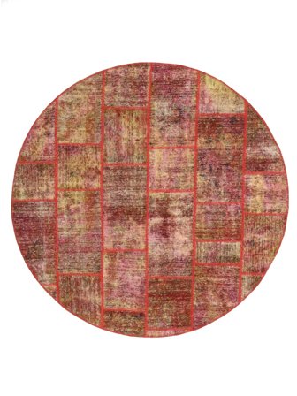 Handgeknüpft Persischer Patchwork Teppich Ø 200 Braun/Dunkelrot