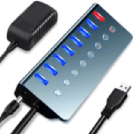 USB-hub med strömförsörjning, 7-portars USB-hub med Power Delivery 3.0 | Multi USB-portförlängare med på/av-knapp och 5V/3A strömadapter för bärbar 