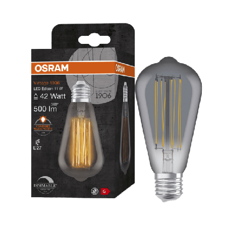 Osram Edison DIM Straight Smoke E27 Vintage 1906 LED-lampor & ljuskällor Grå ONESIZE