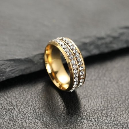 Rostfritt stål diamant ring dubbel rad cirkel diamant ring 13#