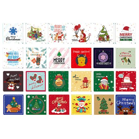 Mini Julehilsenskort Søde Julekort med Kuverter, 7*7cm (48 Stykker)