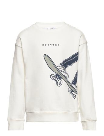 Cotton-Blend Printed Sweatshirt Sweat-shirt Genser Hvit Mango
