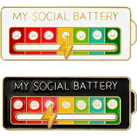 2 kpl MY SOCIAL BATTERY, Hauska Sosiaalinen Tunnelma Broosinappi 7 Päivälle, Pin Hauska Sosiaalinen Akku Broosinappi Tunnelma Pin Merkki Hauska