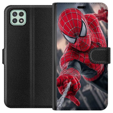 Kompatibelt Plånboksfodral till Samsung Samsung Galaxy A22 5G Dynamisk Spider-Man-illustration i actionperspektiv, superhjältetema med rörelseekono