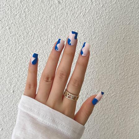 Manikyr Blå Doodle Nagellapp 24st