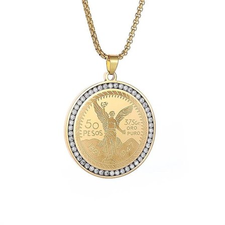 Exquisit Zirkon Frihedsgudinde Vedhæng Rustfrit Stål Mønt Halskæde Lykke Amulet Charm Smykker Gave Til Mænd Og Kvinder