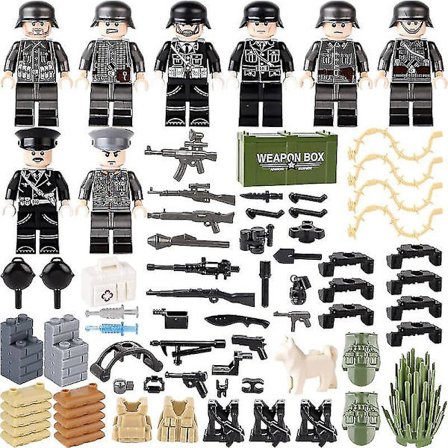 8 st Militär Mini Figurer Bas WW2 Set + Vapen Kit Armé Vapen Soldater Leksaker