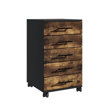 Rullskåp med 5 lådor, hjul och bromsar