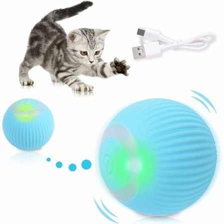 Interaktiivinen kissan lelu, USB-ladattava interaktiivinen pallo, automaattinen kissapallo LED-valolla, automaattinen pomppupallo pennuille, pennuille