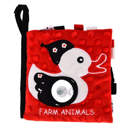 Mjuk Baby Röd Svart Vit Visuell Utveckling Högkontrast Tyg Bok för Nyfödda Bondgårdsdjur
