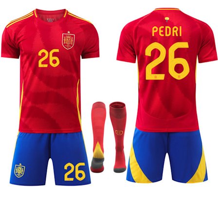 2024 EM-mestere UEFA EM barnekjole sett Spania Hjem nr.26 PEDRI Hjem