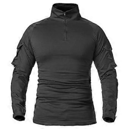 Herre Army Uniform Langermet Kamp Skjorte Solid Bomull Militær Taktisk T-skjorte (XL svart)