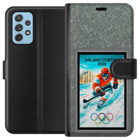 Kompatibel Tegnebogsetui til Samsung Galaxy A72 5G Curling illustration med spillere og sten på isen, Milano Cortina 2026, snedækkede stænk og olym