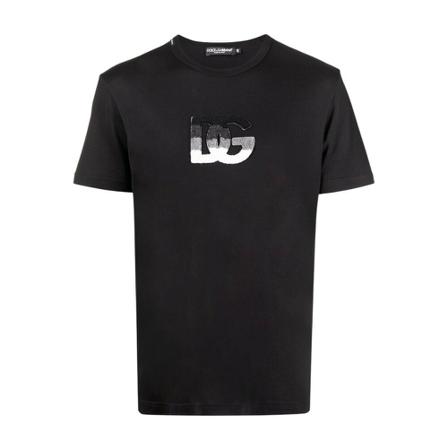 Dolce & Gabbana, DG gradient logo t-shirt in black Czarny, Mężczyzna, Rozmiar: XL