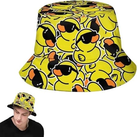 Bøttehatt, søt and, egnet for menn og kvinner, sommerhattreise strandmote pakkbar solhatt for voksne tenåringer gul