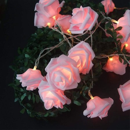 LED Rosa Ros Blomster String Ljus Batteri Med Svanskontakt Op