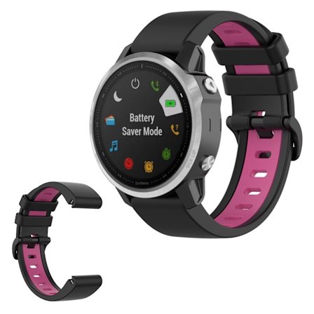Garmin Fenix 6S / 5S kaksivärinen silikoninen kellonauha - Musta / Ruusu