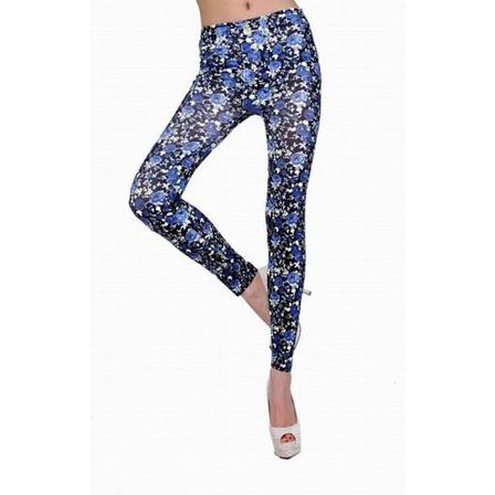 Svarta Leggings Med Blå Rosor Black One Size