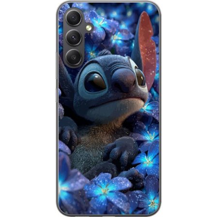 Yhteensopiva Puhelinkuori Samsung Samsung Galaxy A15 5G Stitch sinisessä kukkapenkissä pehmeillä väreillä ja unenomaisella Disney-tunnelmalla, jo