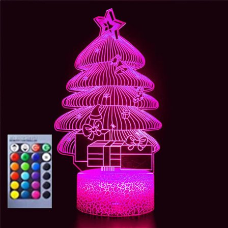 3D Juletræ Natlys Bordskrive Optisk Illusion Lamper 16 Farveskiftende Lys LED Bordlampe Jul Hjem Kærlighed Fødselsdag Børnelegetøj Gave