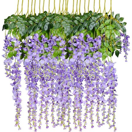 12 Pakke Kunstige Blomster Silke Wisteria Vine Ratta Hængende Blomst til Bryllup Have Floral DIY Stue Kontor Dekoration