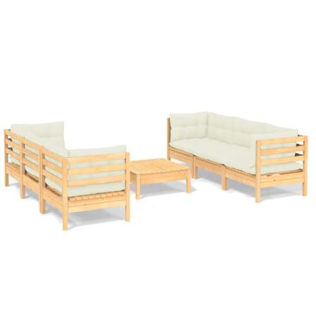 Vidaxl Loungegrupp Med Gräddvita Dynor 7 Delar Massiv Furu Creme