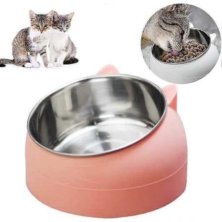 Mattskål, Vippet Kattskål, Kattskål, Kjæledyrskålsett, Kattskål med Hevet Stativ, Avtakbar Skål for Katter og Hunder (rosa)