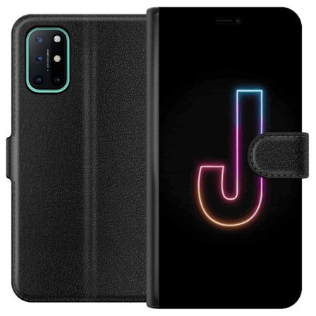 Kompatibelt Plånboksfodral till OnePlus OnePlus 8T Minimalistisk neonbokstav J i färgskiftande ljus mot svart bakgrund