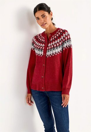 Cellbes of Sweden - Jacquardmönstrad cardigan - röd / mönstrad - för damer - 46/48