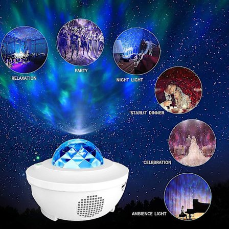 Led-projektorstjärnhimmelslampa med fjärrkontroll stjärnstjärnmåne vattenvågseffekt Bluet