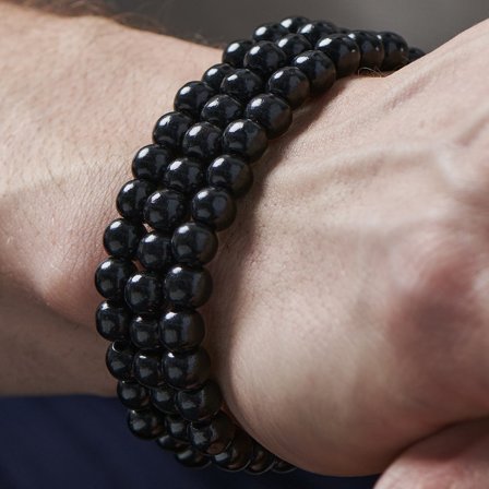 Bracelet de perles noires - bracelet triple pour hommes - Bracelets de perles