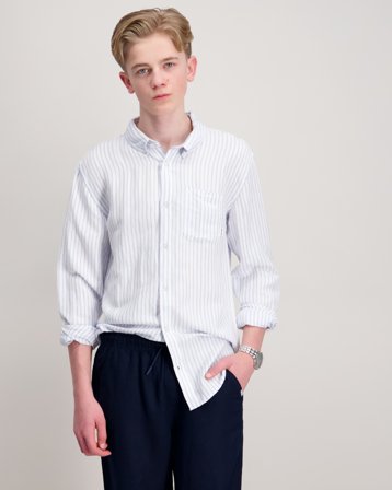 Tommy Hilfiger LINEN BLEND STRIPED SHIRT LS Blauw Overhemden Jongens - Kids Brand Store