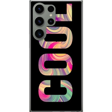 Kompatibelt Mobildeksel til Samsung Samsung Galaxy S23 Ultra Modern typografisk kunst med ordet LOVE i flytende regnbuefarger mot svart bakgrunn med s