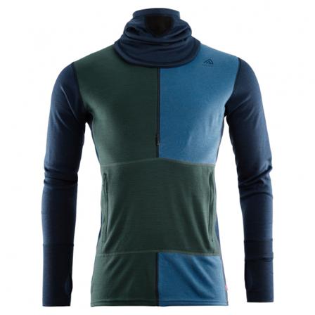Aclima WarmWool Hoodsweater w/zip M's Navy Blazer/Green Gables/Coastal