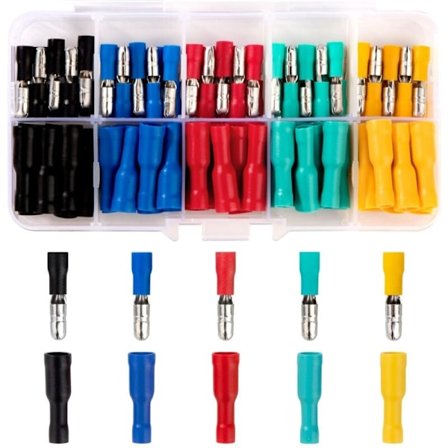 Elektrisk terminalkontakt, elektriske kontakter for bil, isolerte runde krympeterminaler for elektrisk ledningsføring og lyd, 100 stk, 22-16 AWG