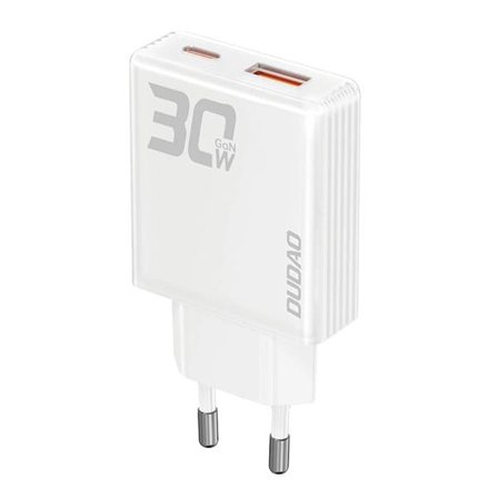 Dudao GaN USB-oplader 30W med 1xUSB og 1xUSB-C - Hvid