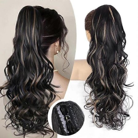 Klämman Blont med Slingor Hästsvansförlängning, 61 cm Lång Lockig Vågig Klämma i Hästsvans Hårförlängningar, Käkklämma på Hästsvansar Fluff