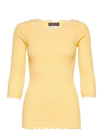 Organic T-Shirt Boat Neck W/Lace Yellow Rosemunde