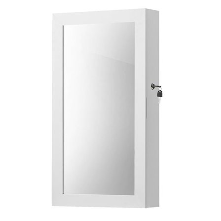 Væghængt smykkeskab med spejl og lås - Hvid