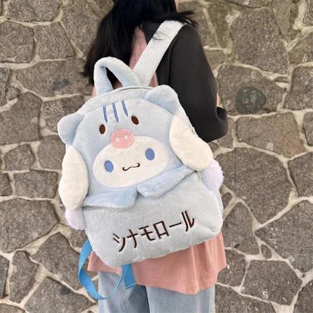 Ny Sanrio Cartoon Dejlig plys rygsæk Cinnamoroll Kuromi Pige Hjerte Stor Kapacitet My Melody Skuldertaske Børnejulegave[HK] about 37x10x31cm 