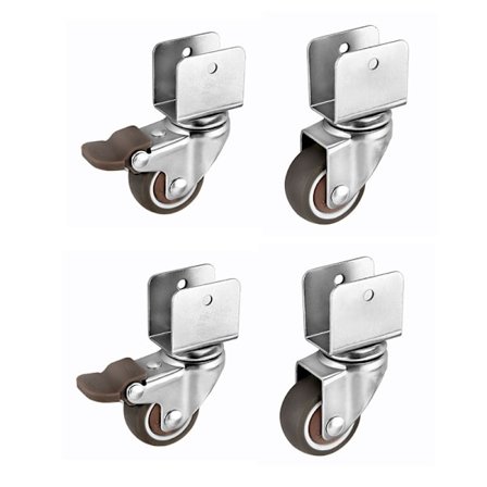 Sæt med 4 møbelhjul med U-beslag, gummihjul til møbler, egnet til møbler, kørestole, vogne med bremse 20 mm