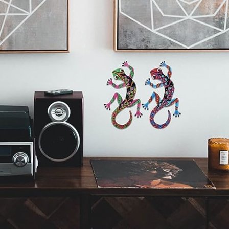 2 stk. Metal Gecko Vægskulptur Jern Øgle Vægskulptur Have Hængende Skulptur til Indendørs Udendørs Hjem Have Rød Pink