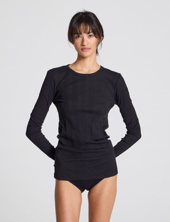 Gai+Lisva Thyra L/S Cotton Top Drop Needle Go - Black - M
